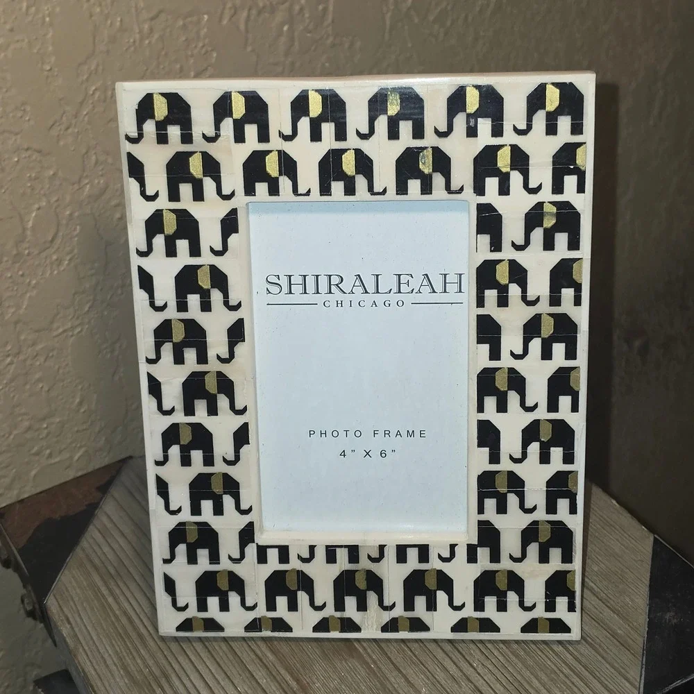 Shiraleah Chicago Elephant Bone Inlay Picture Frame 4x6 Black Gold Ivory Boho